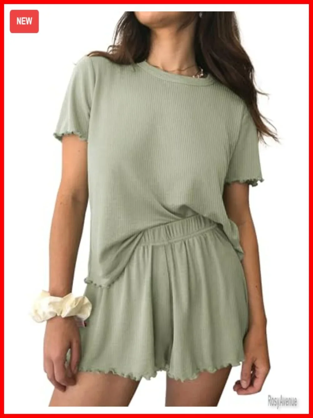 Ribbed Knit Pajama Set 2 Piece Short Sleeve Sleepwear Lounge Set